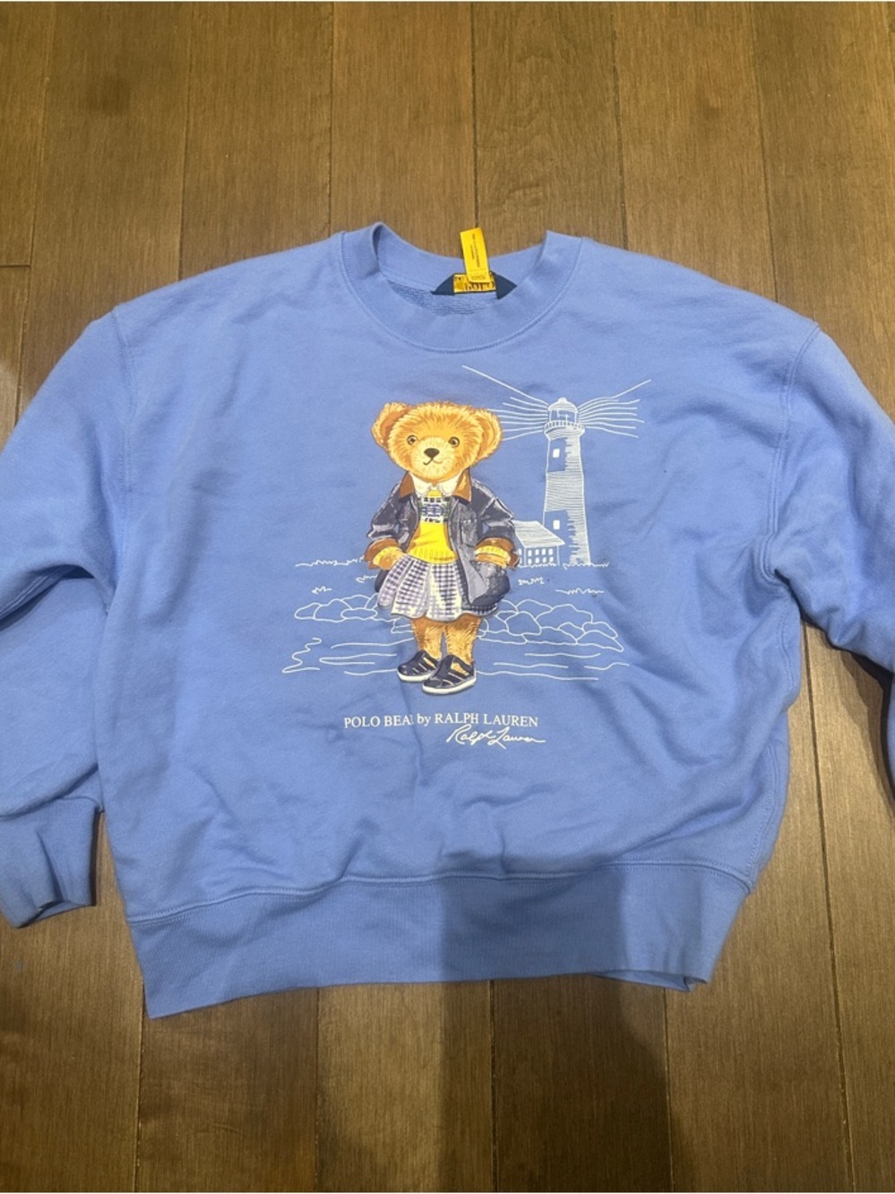 Ralph Lauren Periwinkle Blue Polo Bear Pullover with Yellow Accents